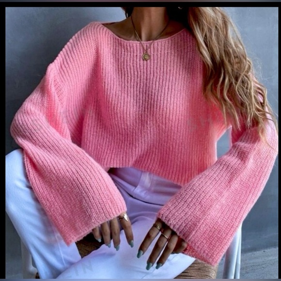 Baby Pink Flared Sleeve Sweater. - Picture 1 of 16